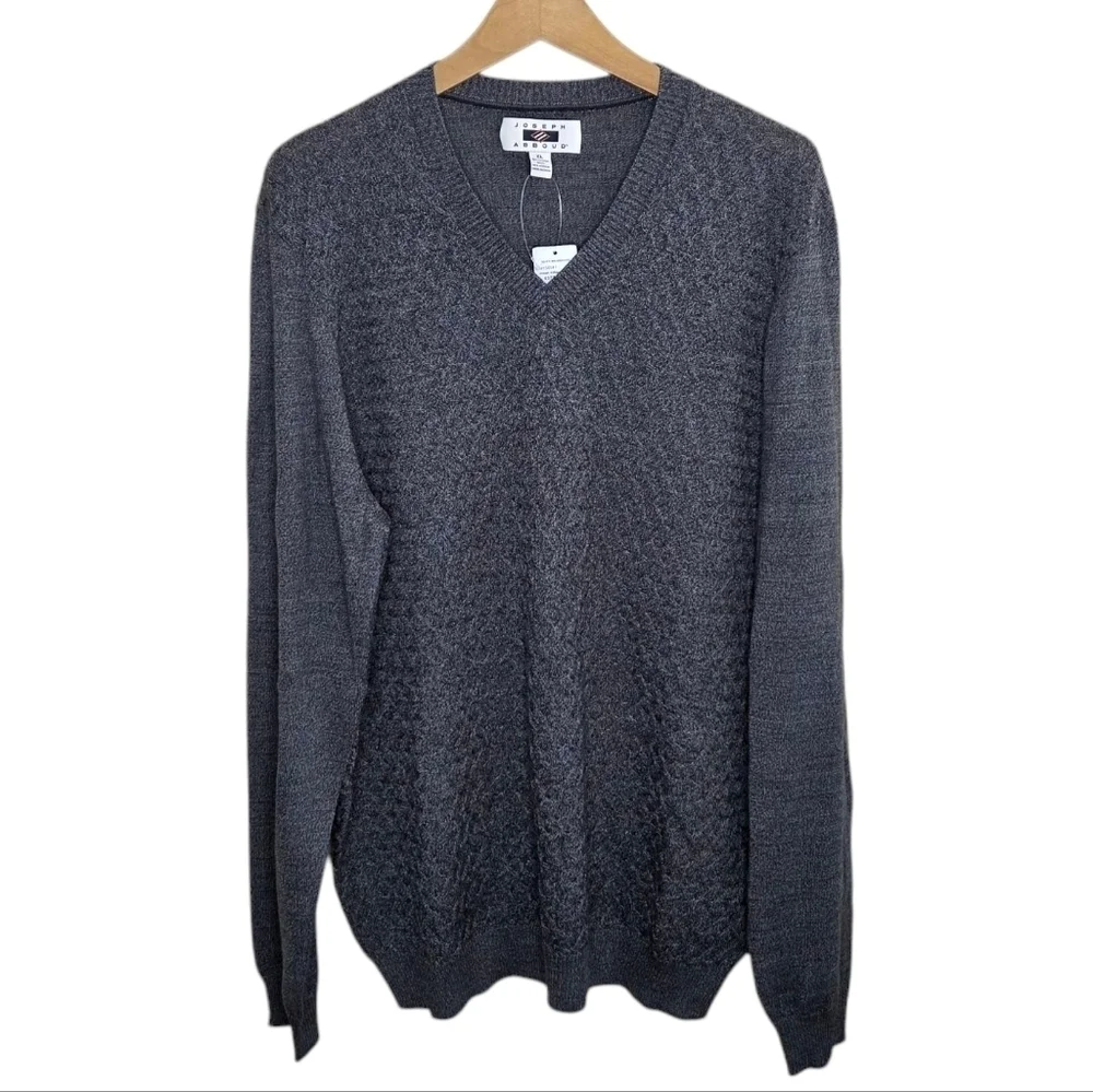 NWT Joseph Abboud | Gray Honeycomb Texture V-Neck Sweater Size XL